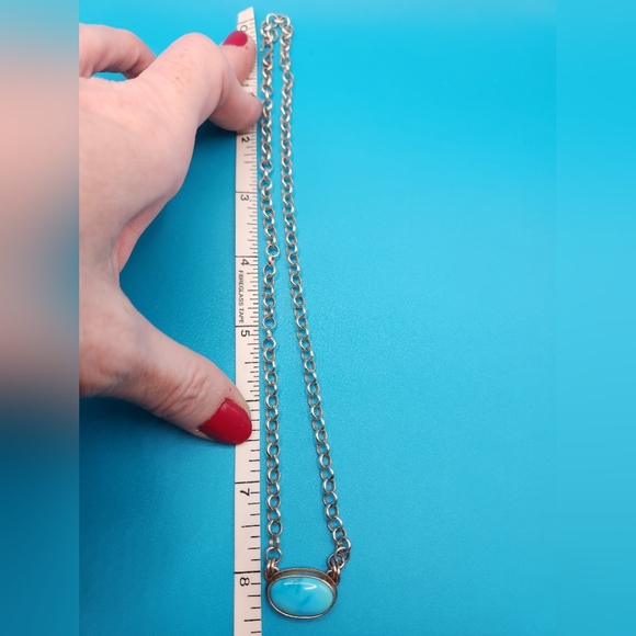 Turquoise Oval Pendant Necklace with Handmade 16 In Chain - Picture 5 of 7